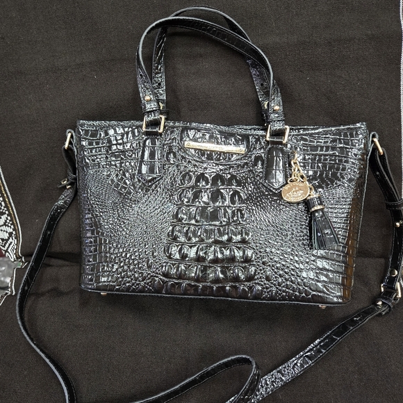 NEW!Brahmin Mini Asher Satchel Black Melbourne Croc leather with long strap - Picture 4 of 11